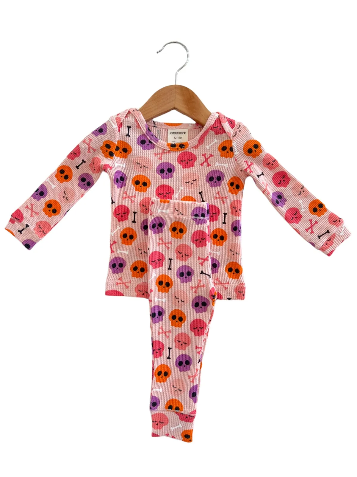 Organic Waffle 2-Piece Set, Candy Skulls Pink