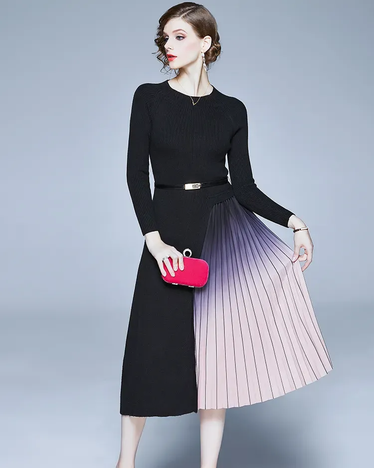 Pankh Persia shaded knit wool formal dress with belt