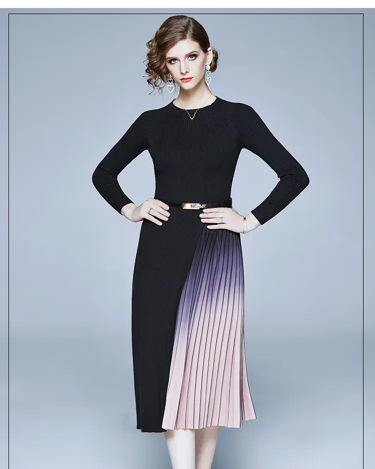 Pankh Persia shaded knit wool formal dress with belt