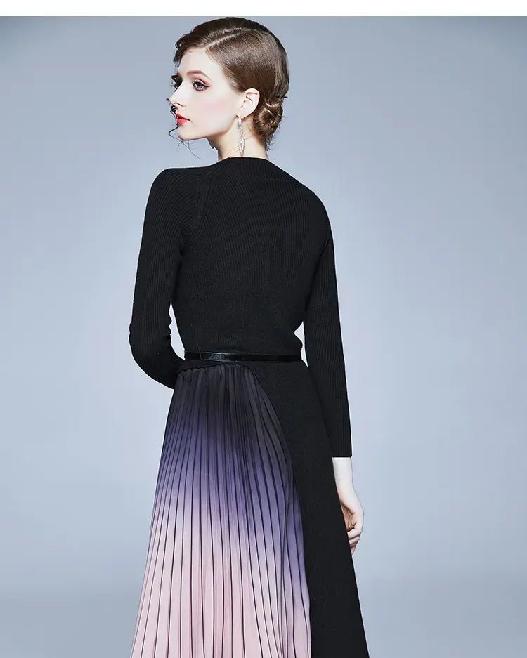Pankh Persia shaded knit wool formal dress with belt