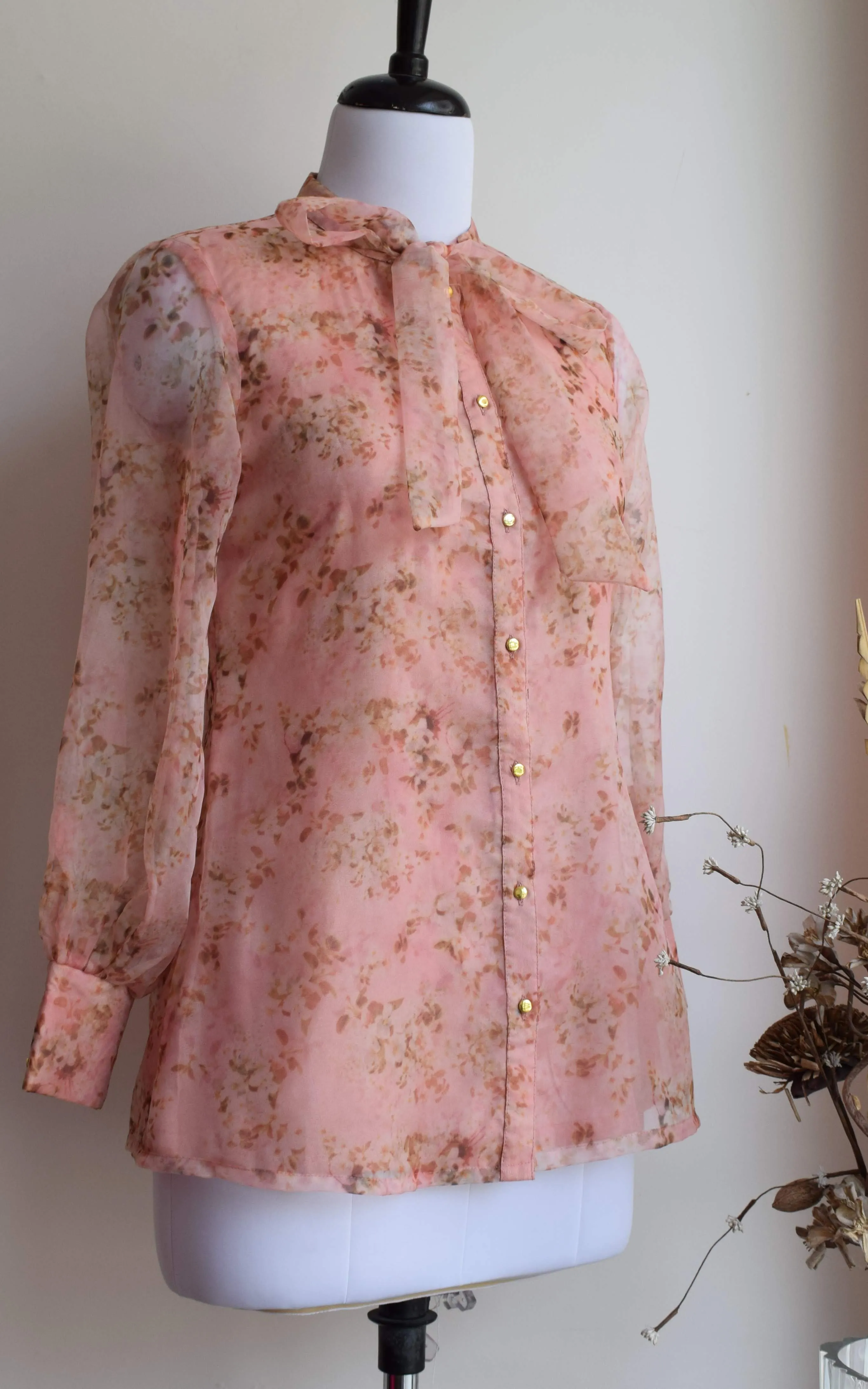 Pastel Pink Tie-Up Organza Shirt