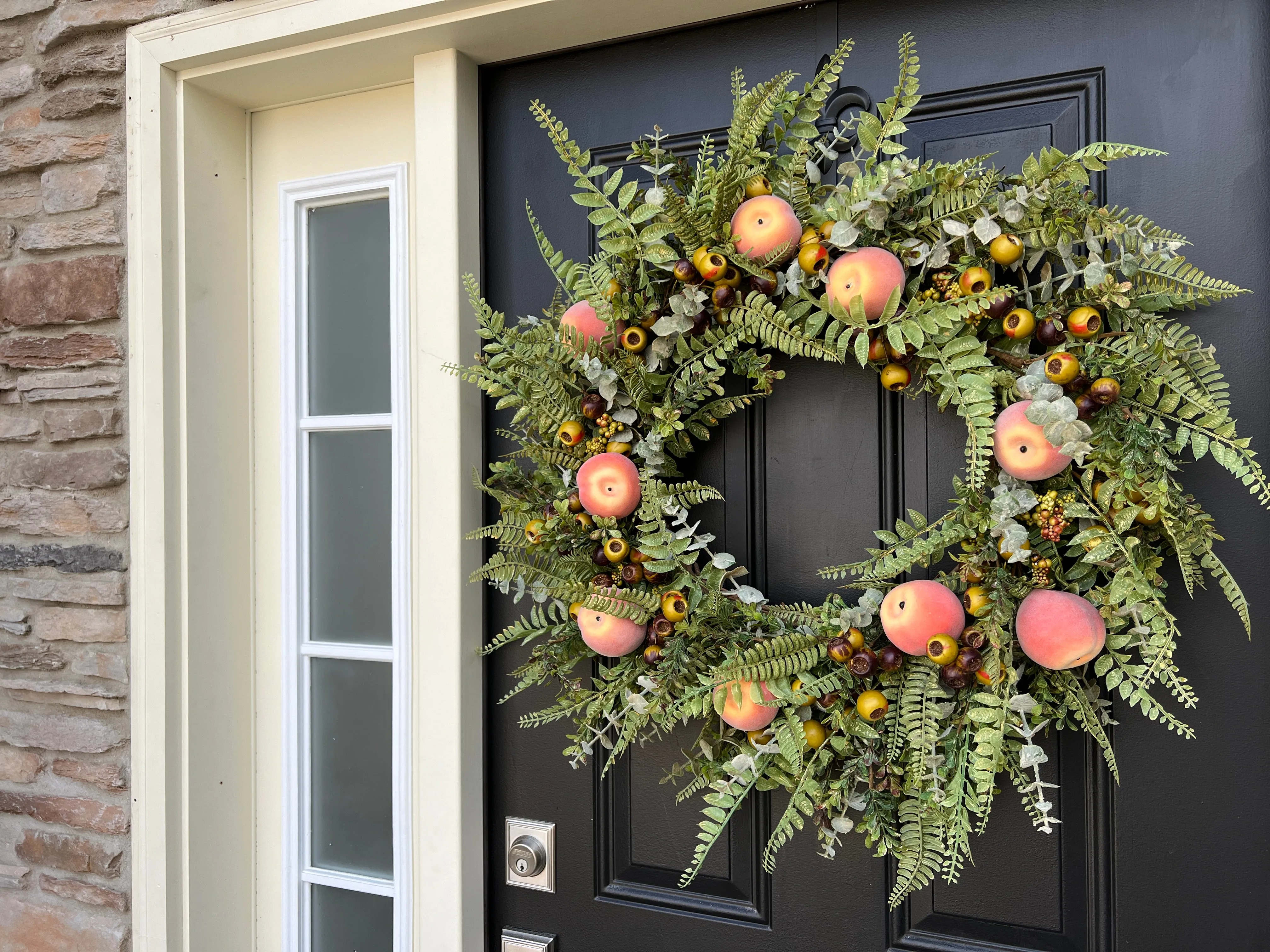 Peach Orchard Wreath for Front Door with Life-Size Fruit