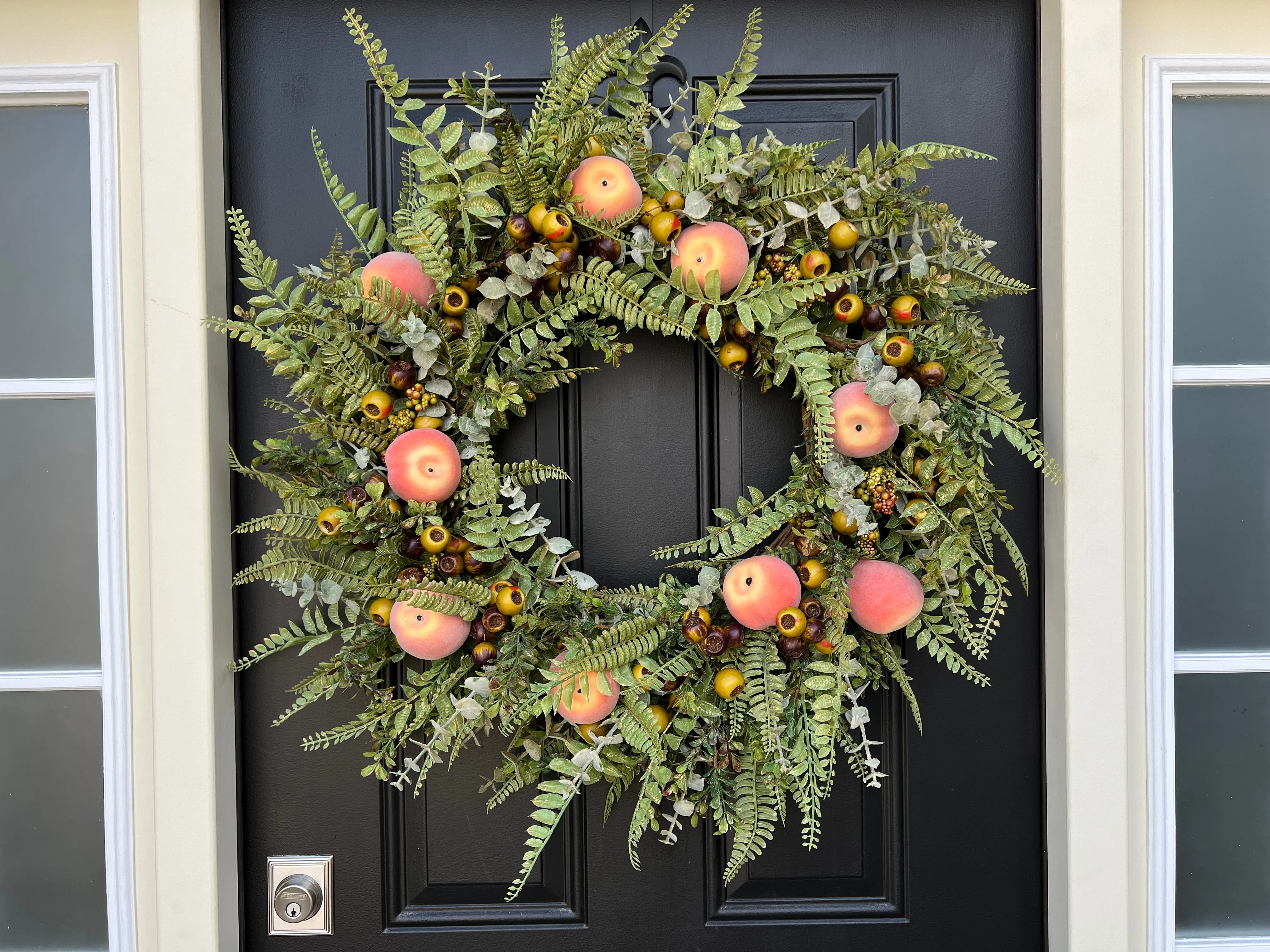 Peach Orchard Wreath for Front Door with Life-Size Fruit