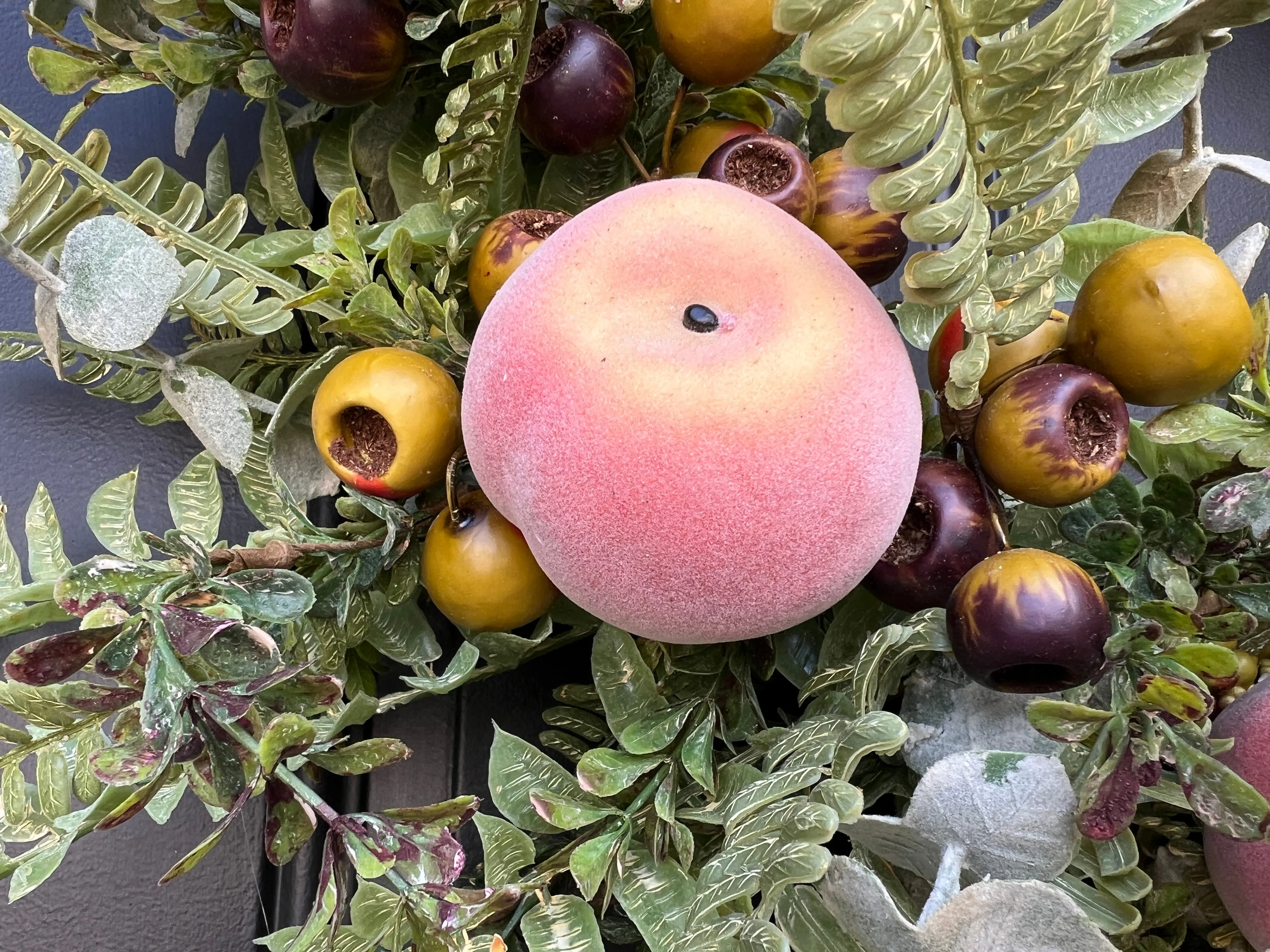 Peach Orchard Wreath for Front Door with Life-Size Fruit