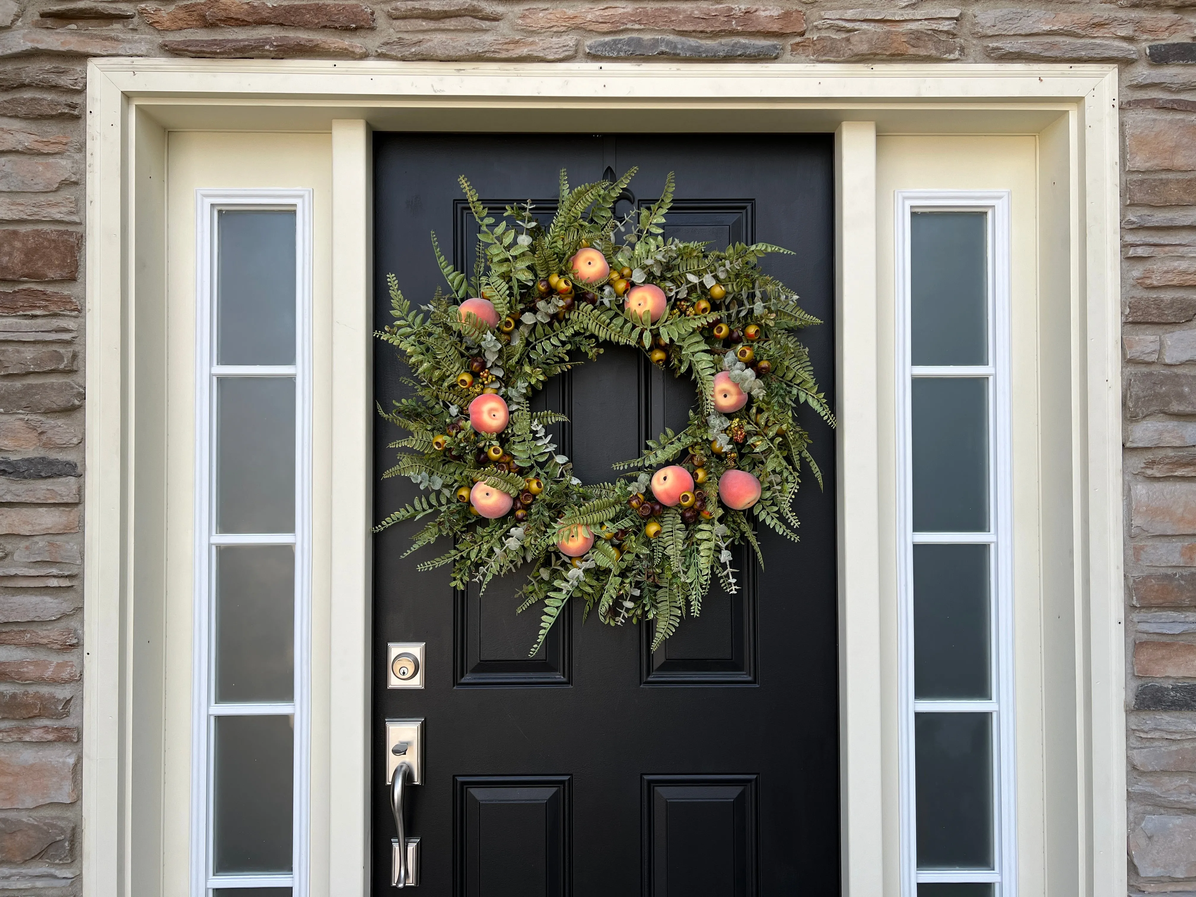 Peach Orchard Wreath for Front Door with Life-Size Fruit