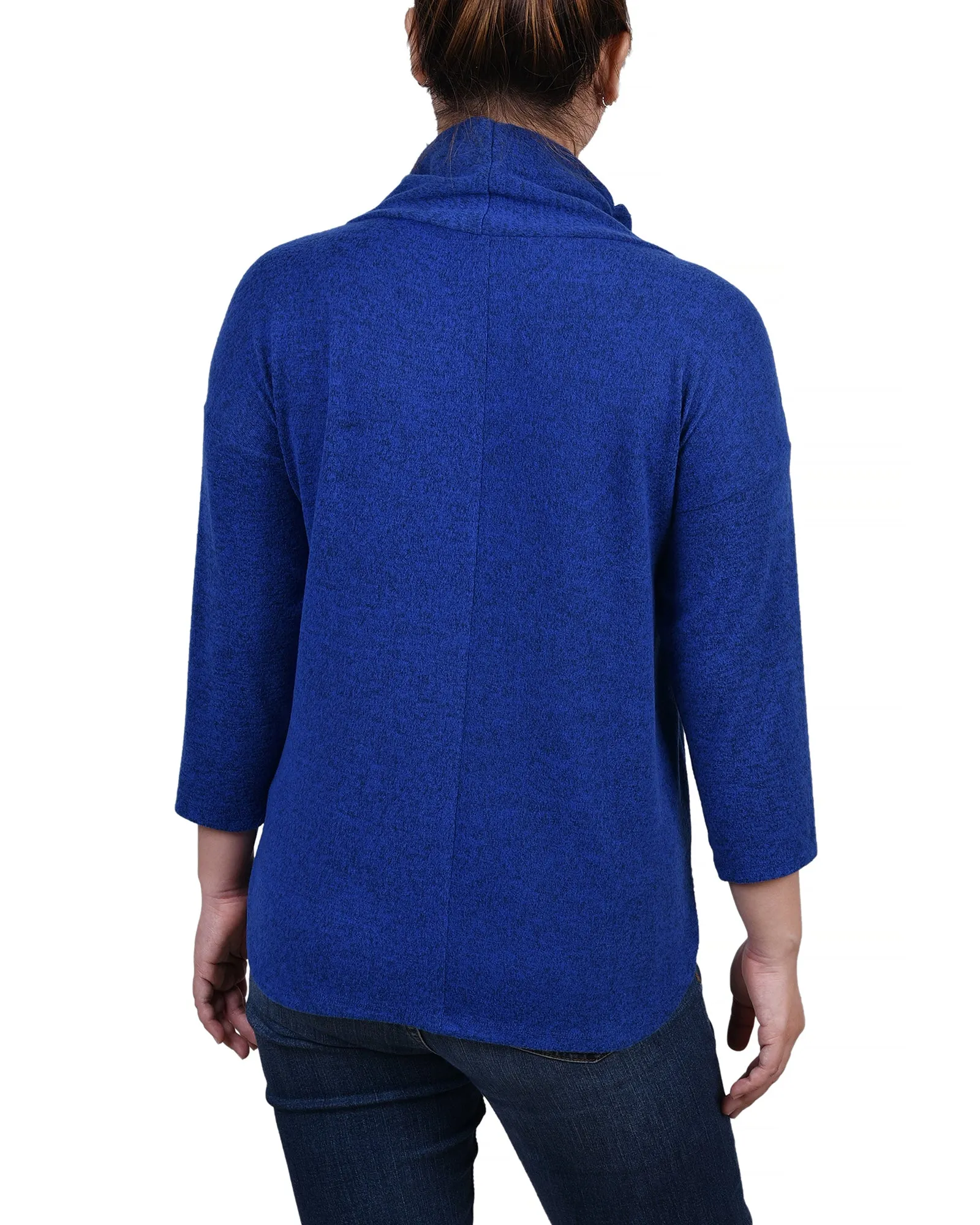 Petite 3/4 Sleeve Crossover Cowl Neck Top