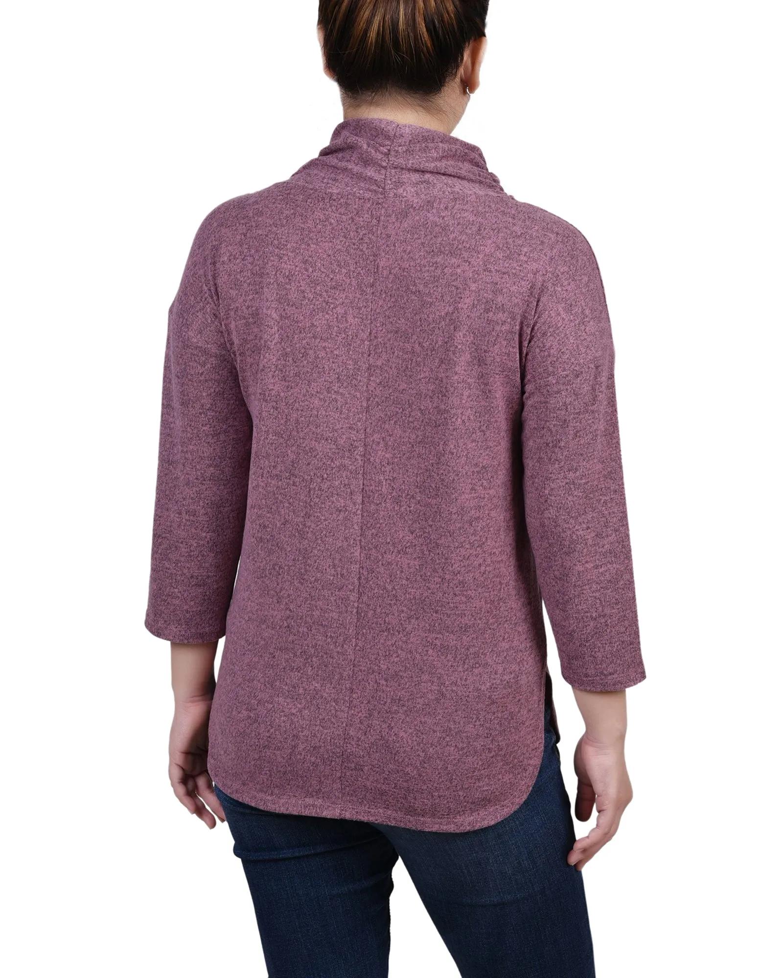 Petite 3/4 Sleeve Crossover Cowl Neck Top