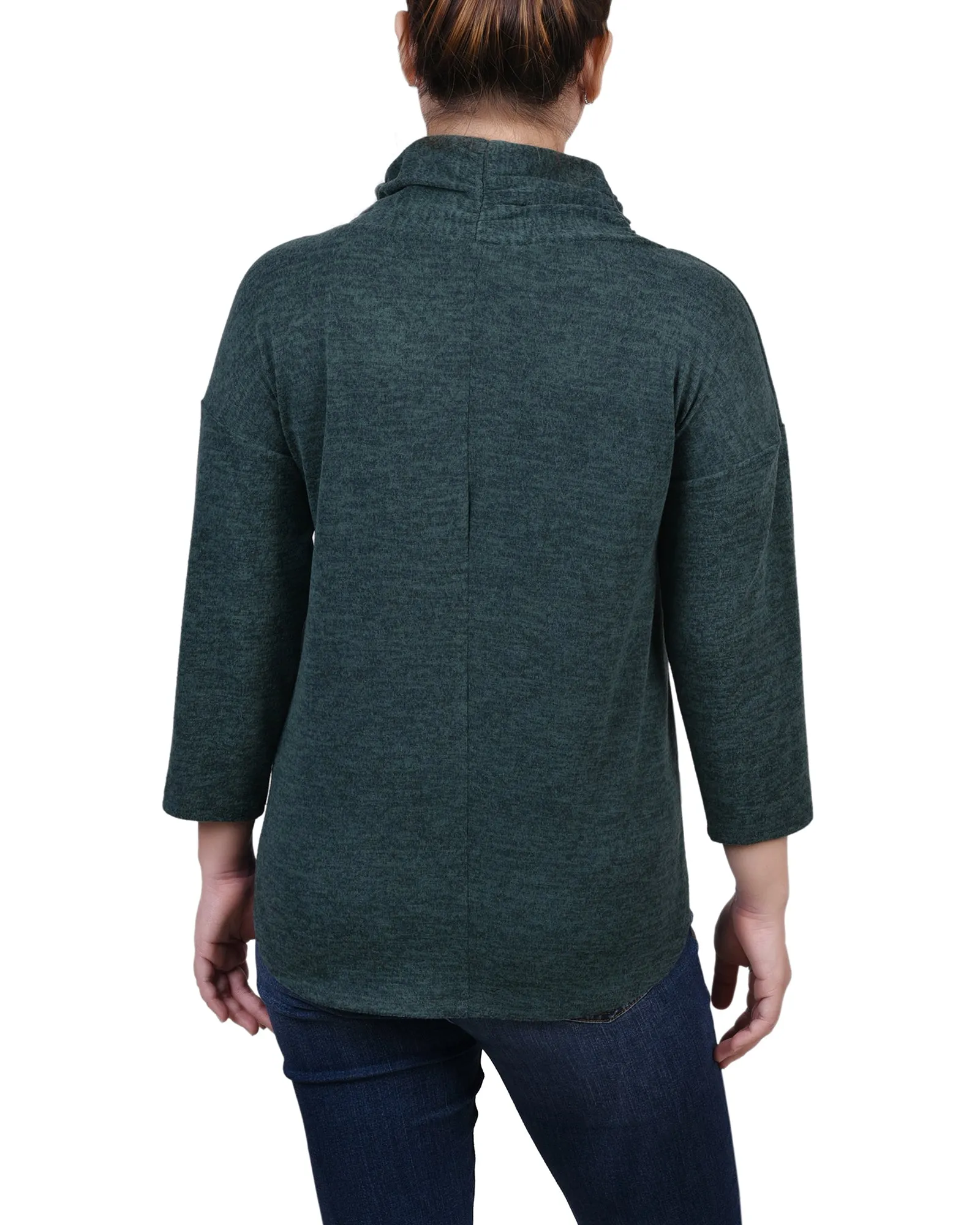 Petite 3/4 Sleeve Crossover Cowl Neck Top