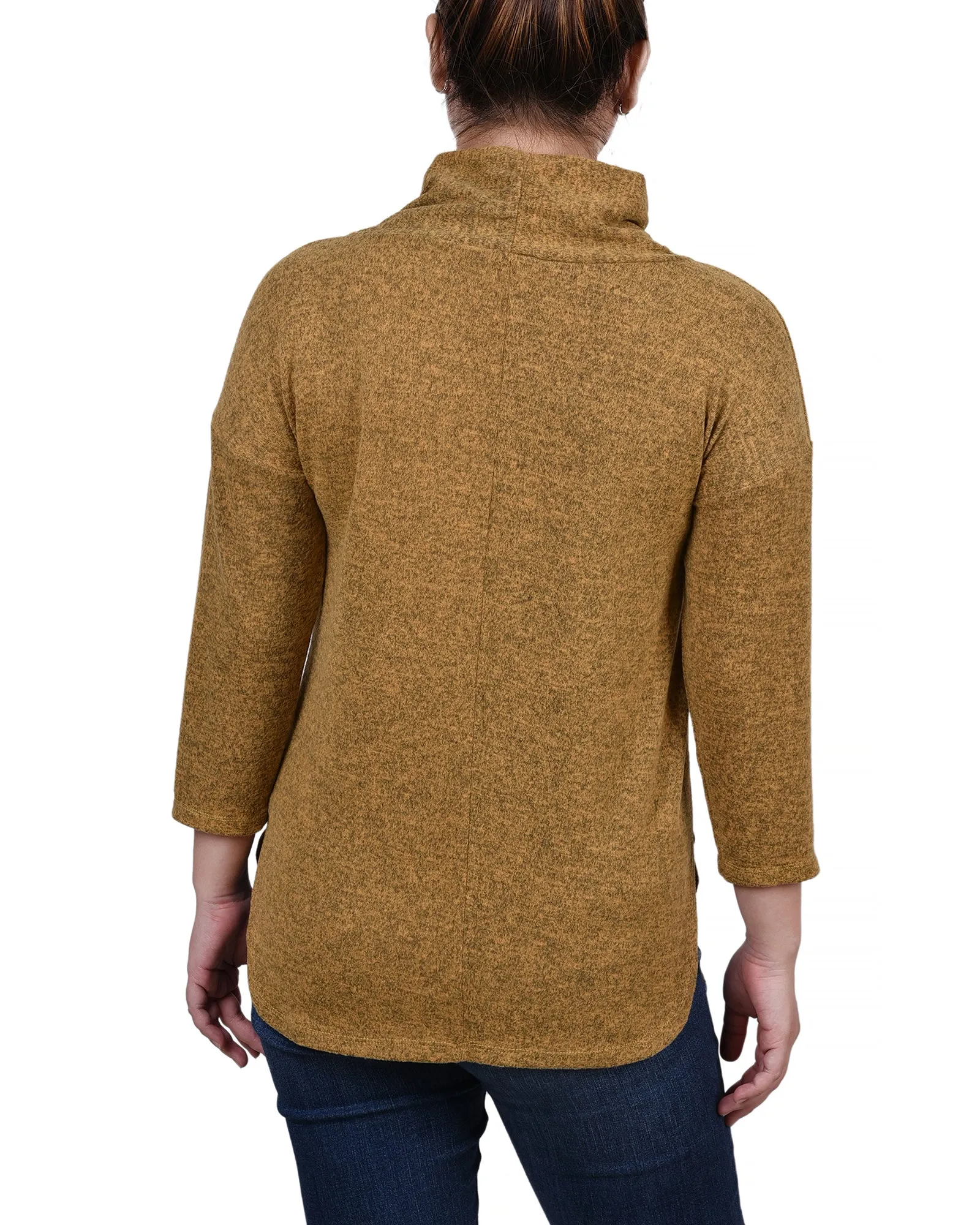 Petite 3/4 Sleeve Crossover Cowl Neck Top