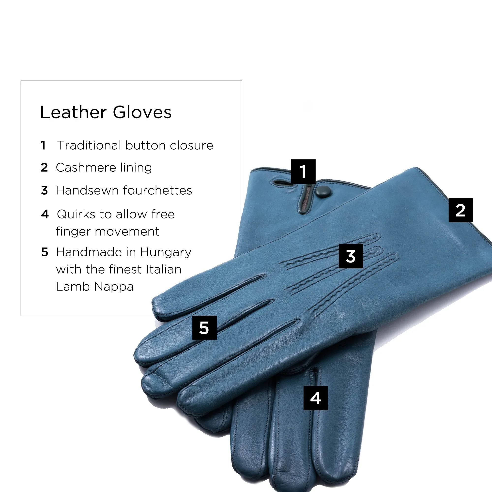 Petrol Blue Lamb Nappa Leather Gloves