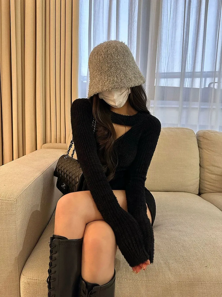 Pheobe Solid Color Long Sleeve Slim Cut Out Biw Ribbed Top