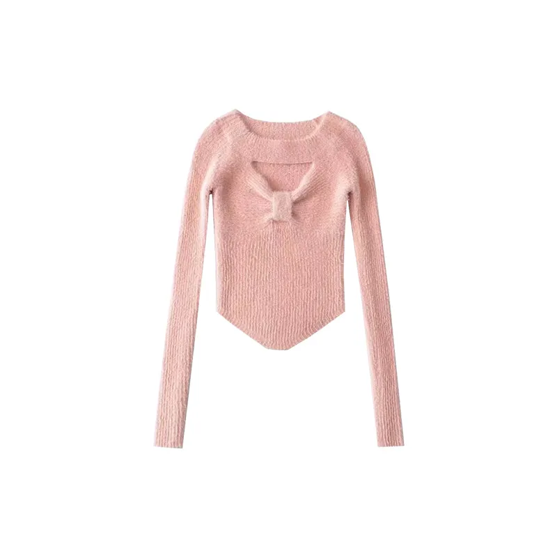 Pheobe Solid Color Long Sleeve Slim Cut Out Biw Ribbed Top