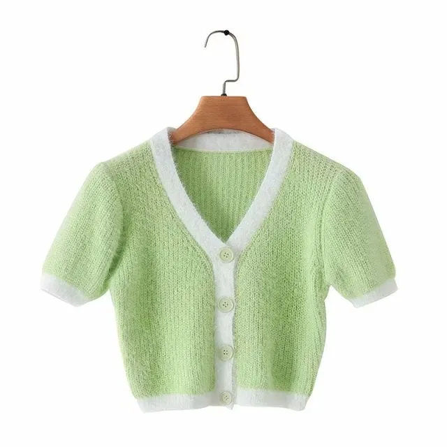 Pink cardigan womens sweaters korean crop sweater yellow autumn tops short sleeve v neck short cardigan mohair sweater fall