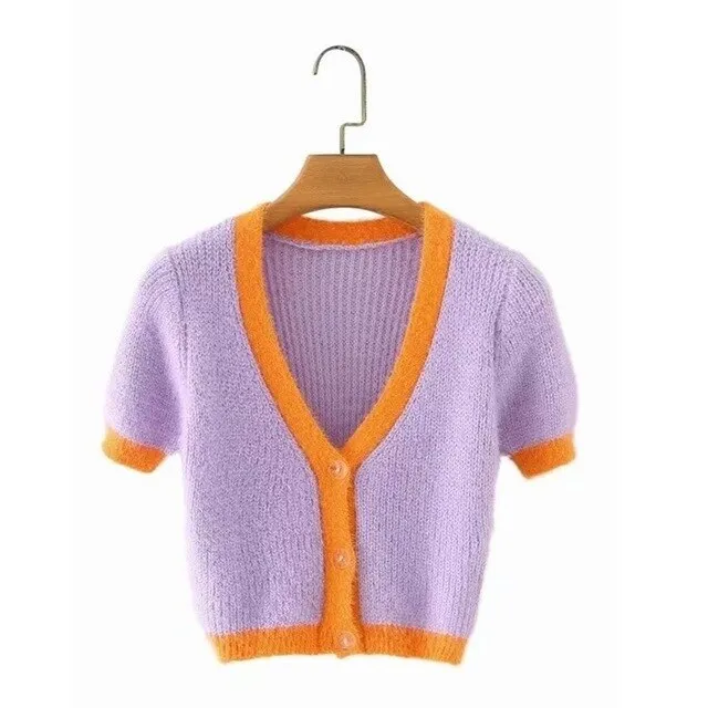 Pink cardigan womens sweaters korean crop sweater yellow autumn tops short sleeve v neck short cardigan mohair sweater fall