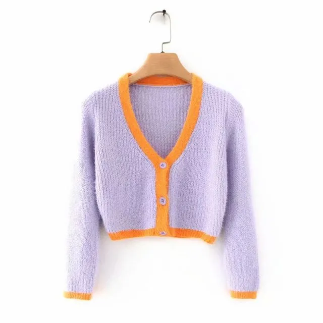 Pink cardigan womens sweaters korean crop sweater yellow autumn tops short sleeve v neck short cardigan mohair sweater fall