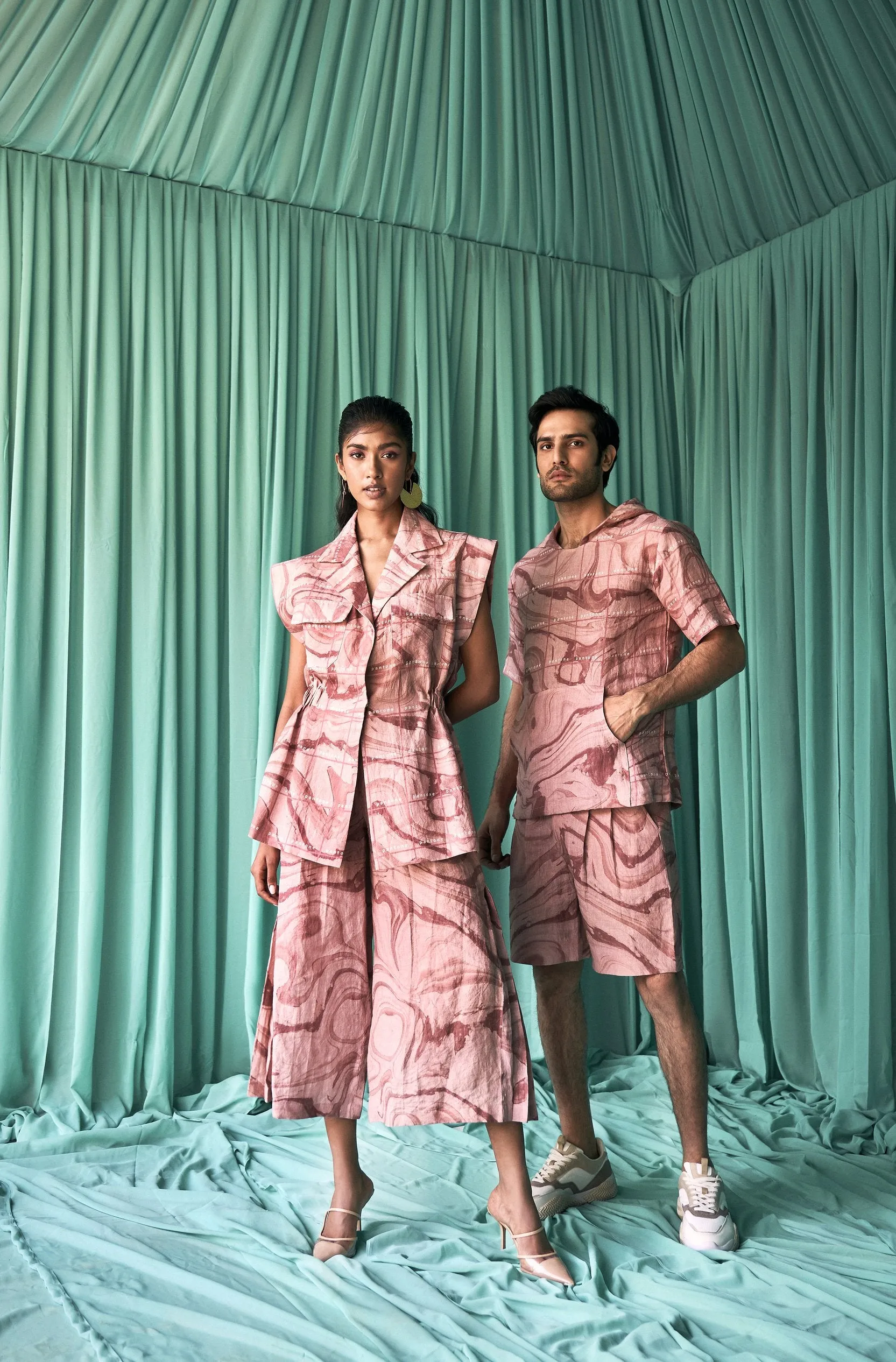 Pink Flow Print Linen Cord Set