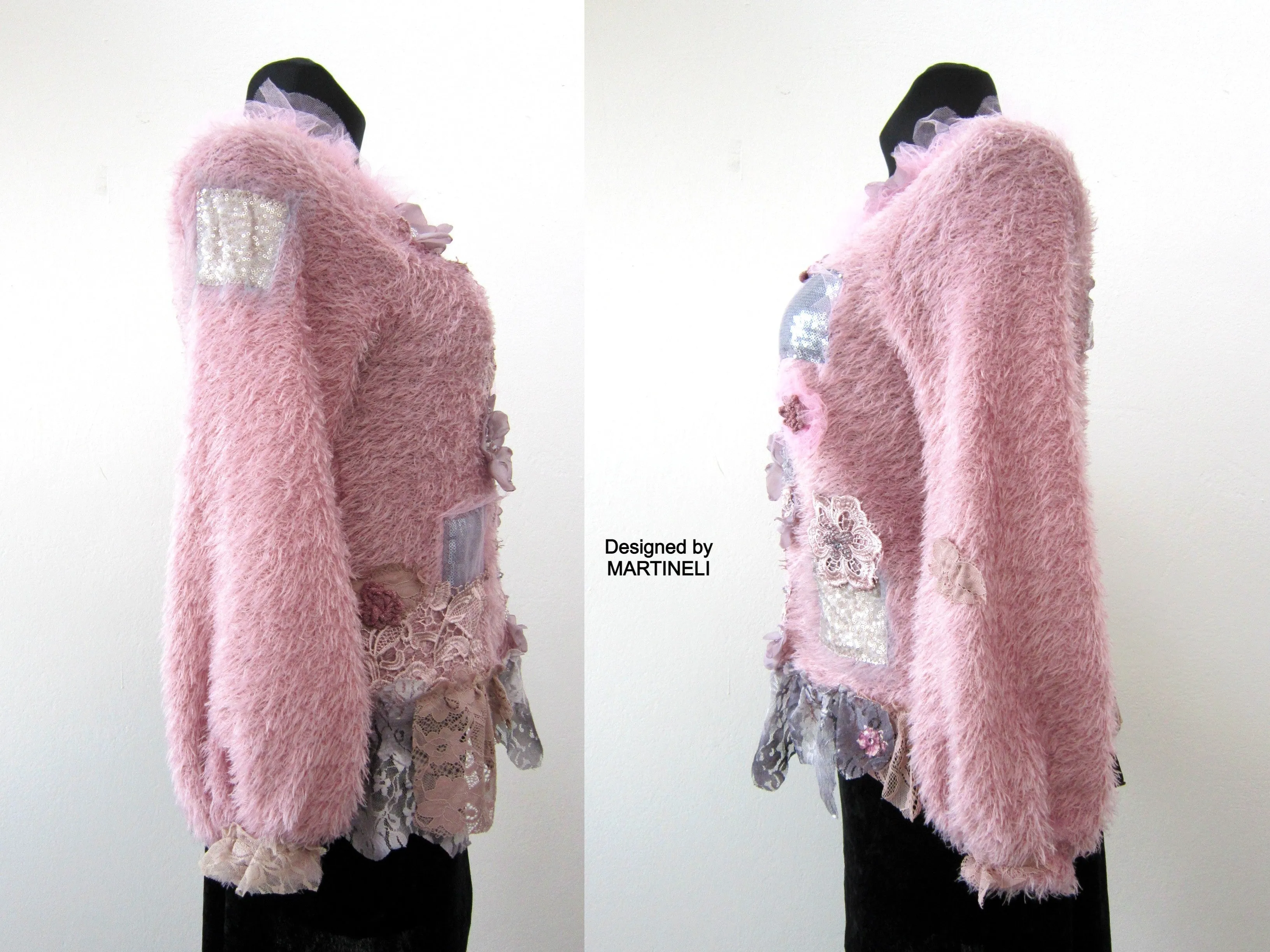 Pink Knit Sweater,S/M Boho Style Upcycled Clothing for Women