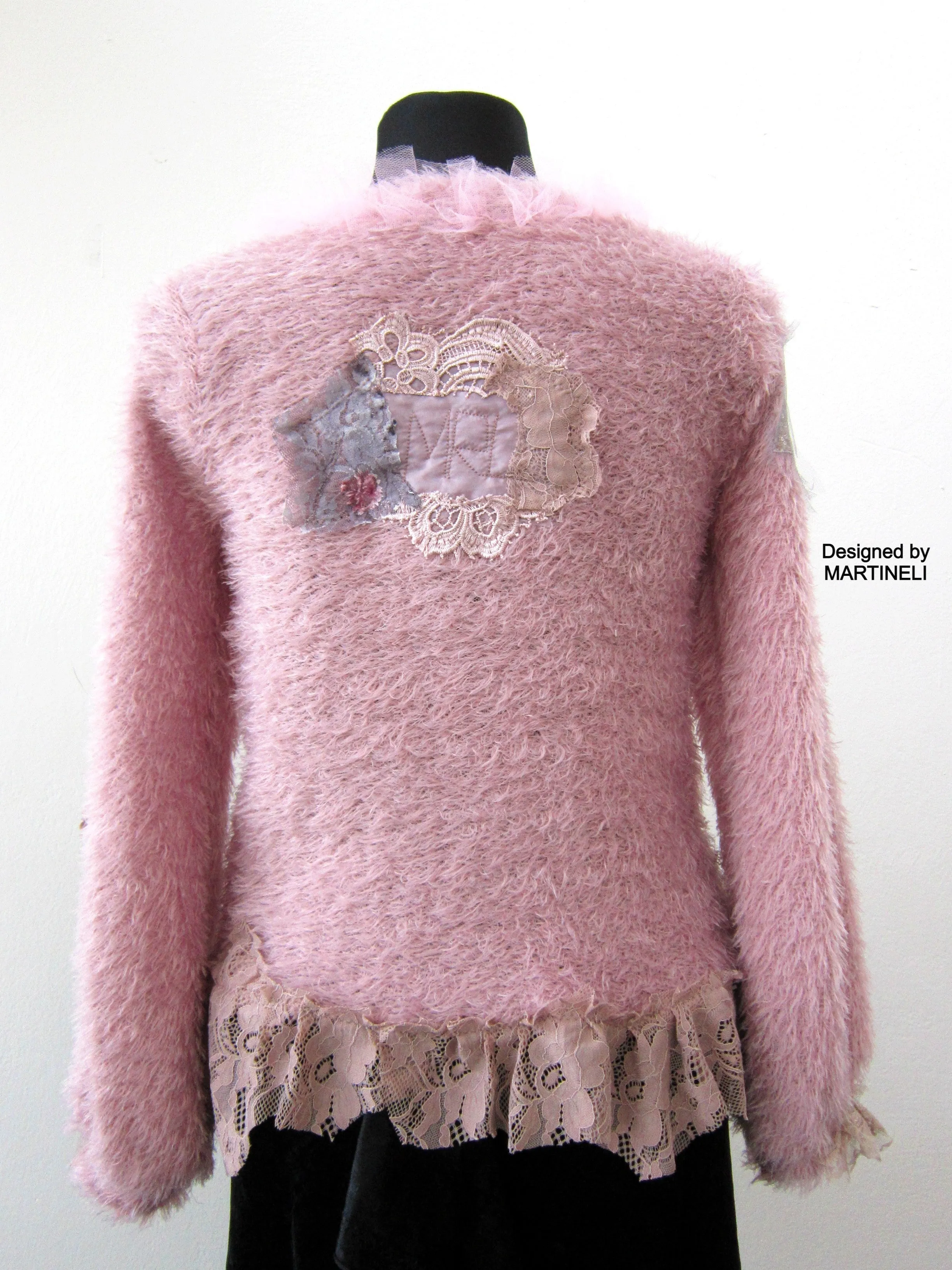 Pink Knit Sweater,S/M Boho Style Upcycled Clothing for Women