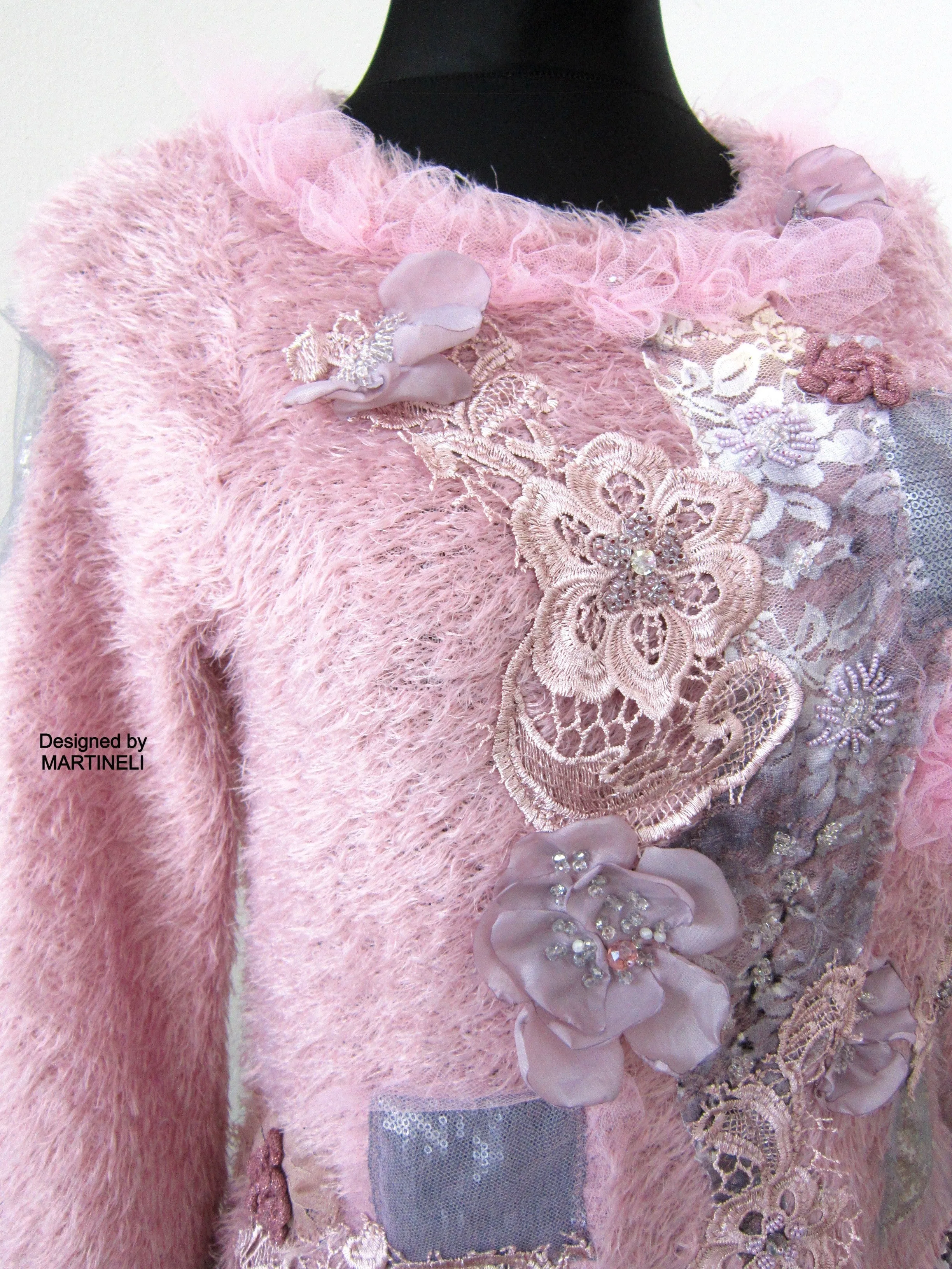 Pink Knit Sweater,S/M Boho Style Upcycled Clothing for Women