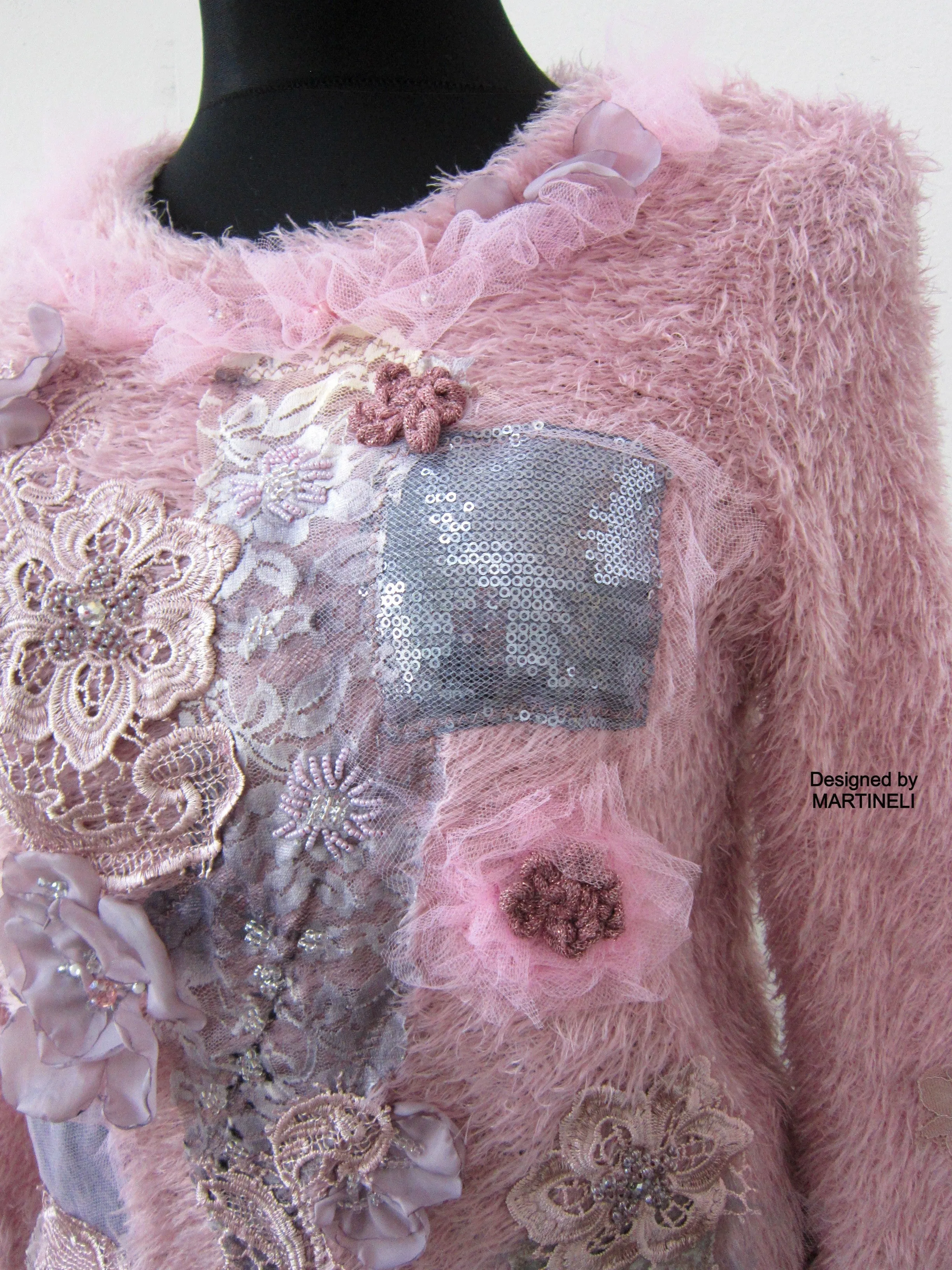 Pink Knit Sweater,S/M Boho Style Upcycled Clothing for Women