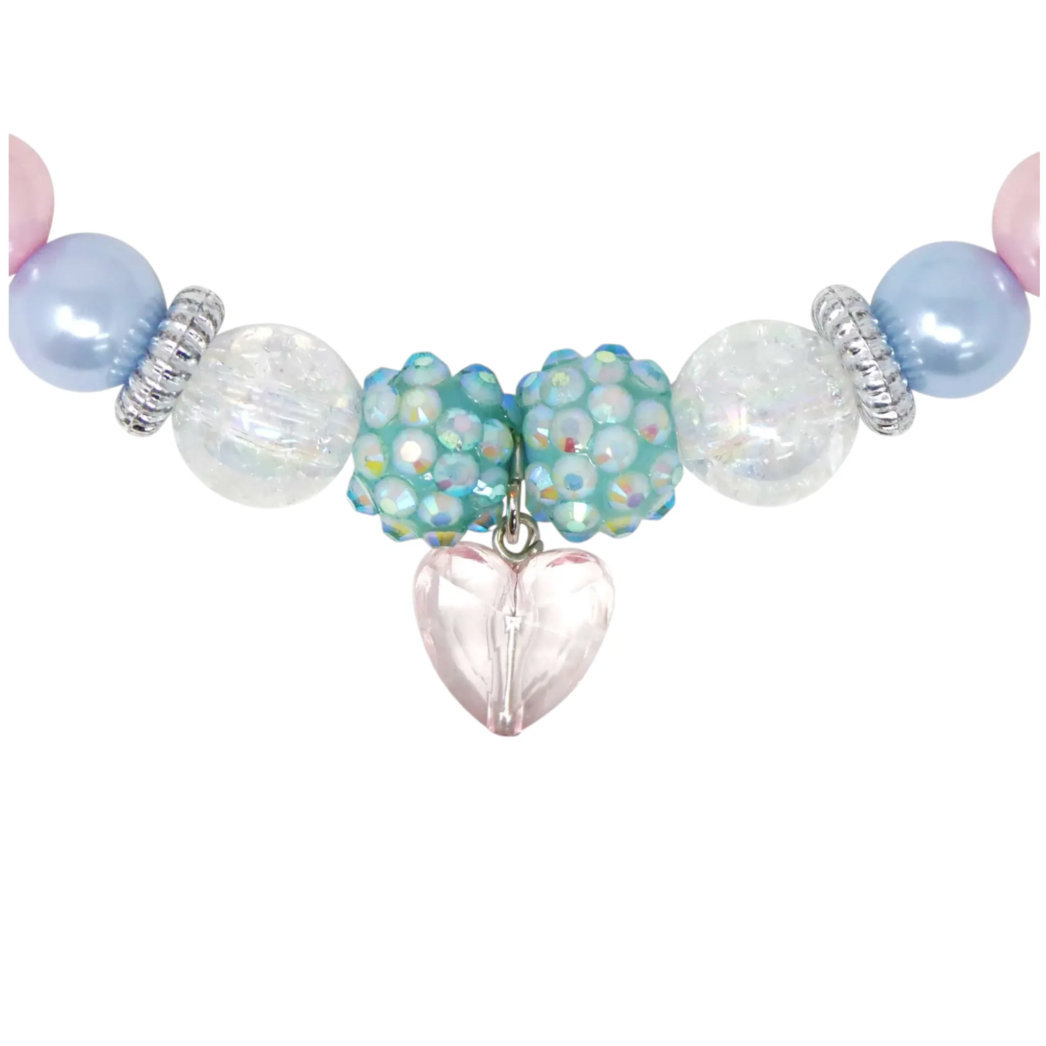 Pink Poppy Blue Ice Princess Stretch Pearl Beaded Necklace & Bracelet Set