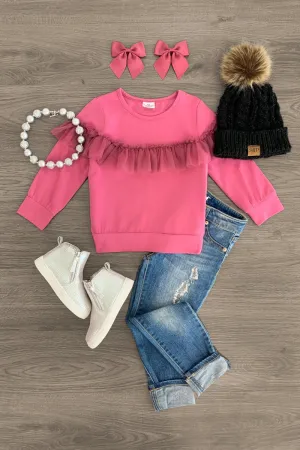 Pink Tulle Long Sleeve Top
