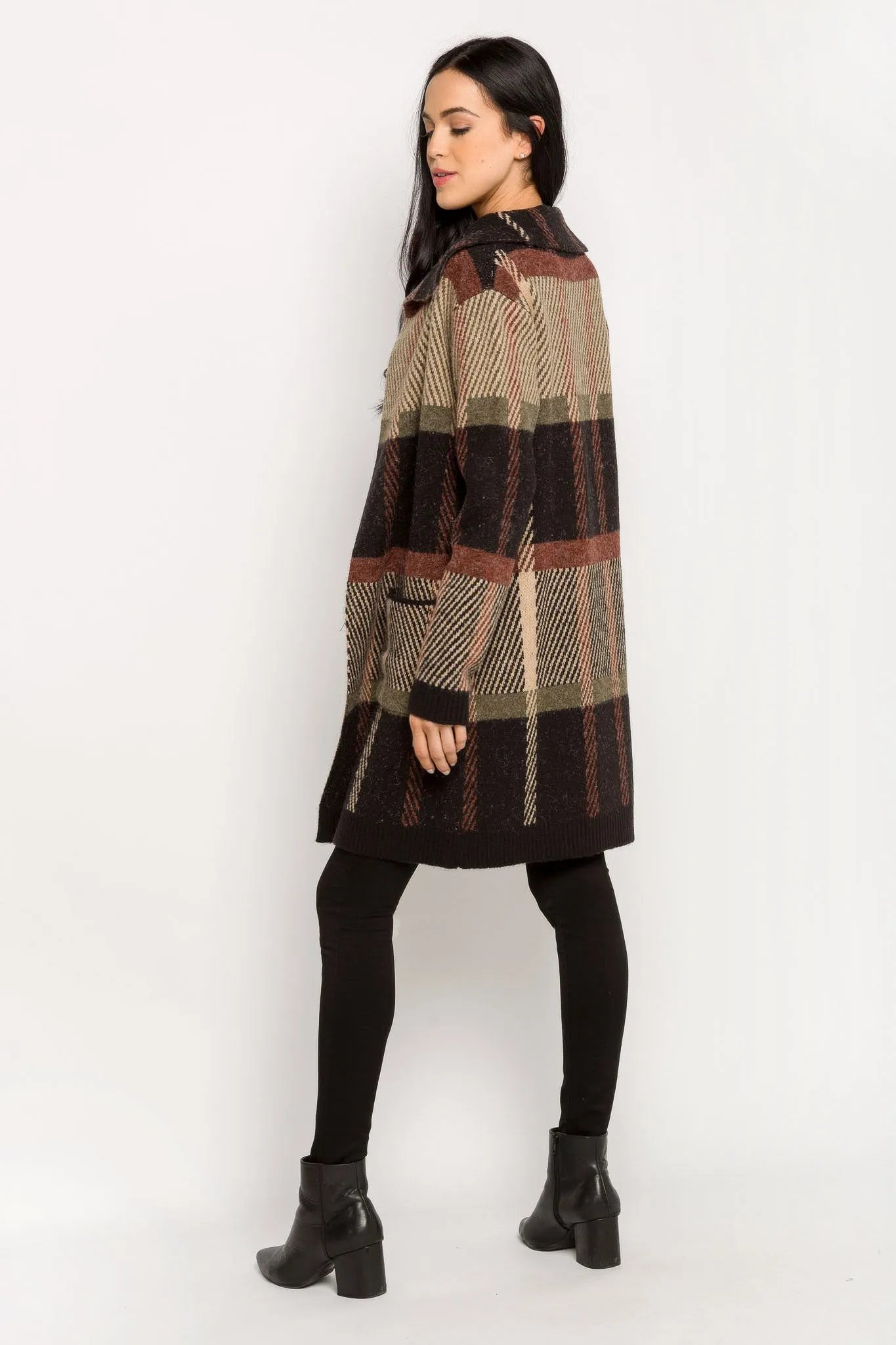 Plaid Coatigan with Pockets
