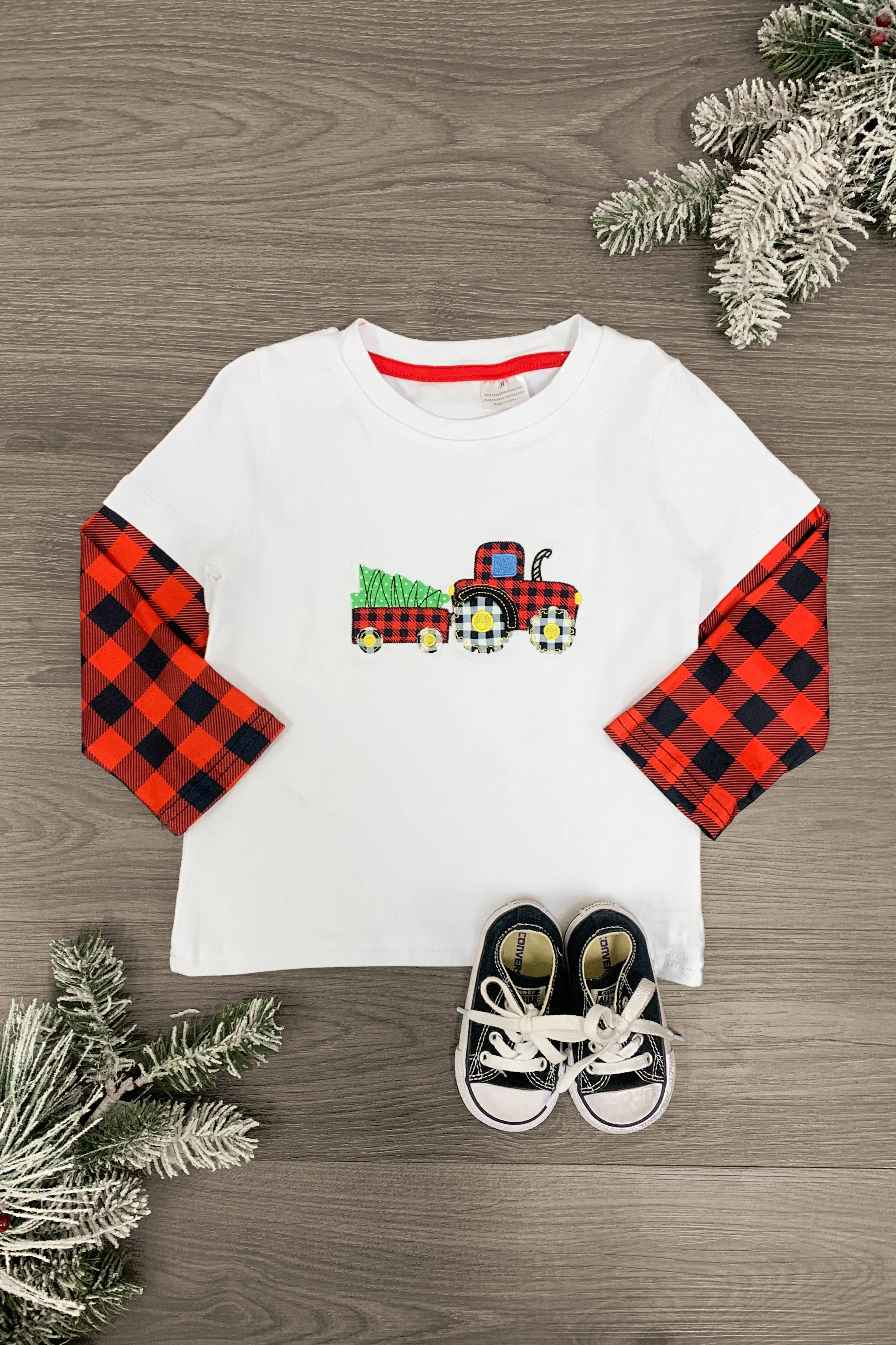 Plaid Tractor Long Sleeve Top