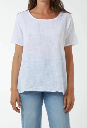 Plain Cotton Round Neck Button Back Top (3 Colours)
