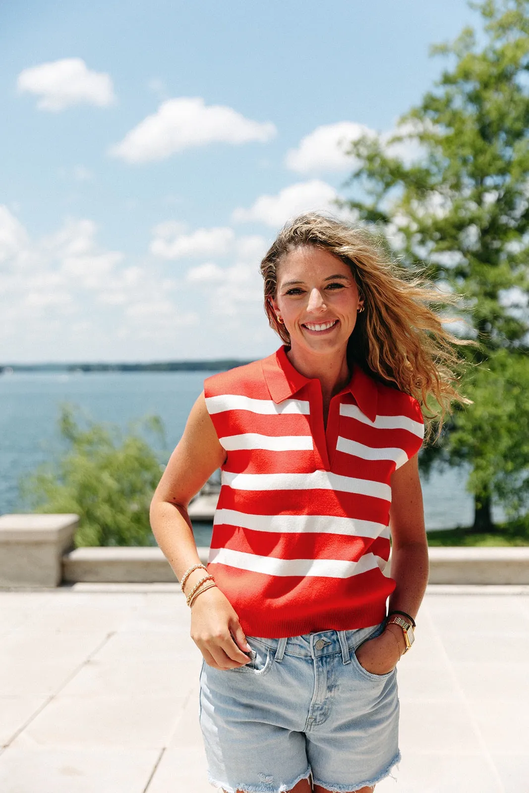 Plan Ahead Striped Top - Tomato