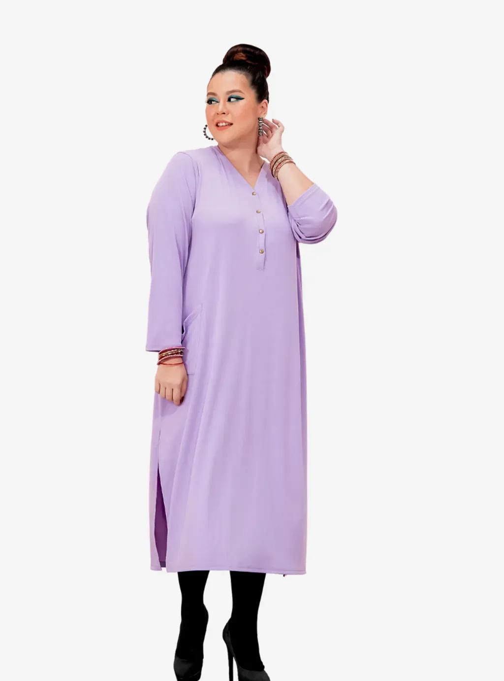 Plus Size Knitted Krishna Front Button Slit Dress