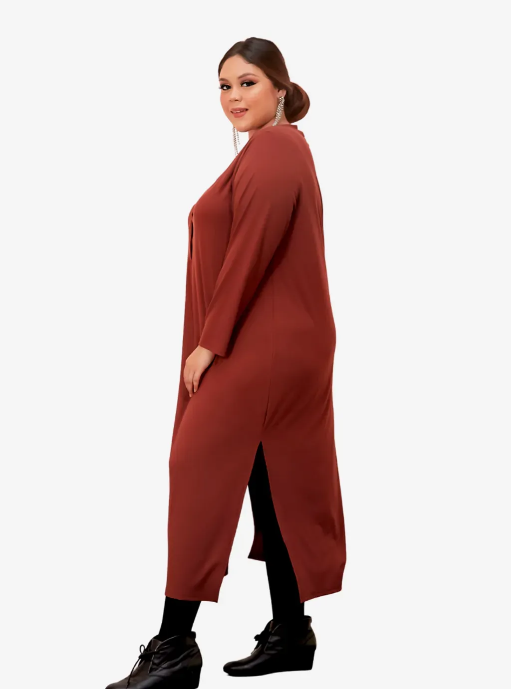 Plus Size Knitted Krishna Front Button Slit Dress