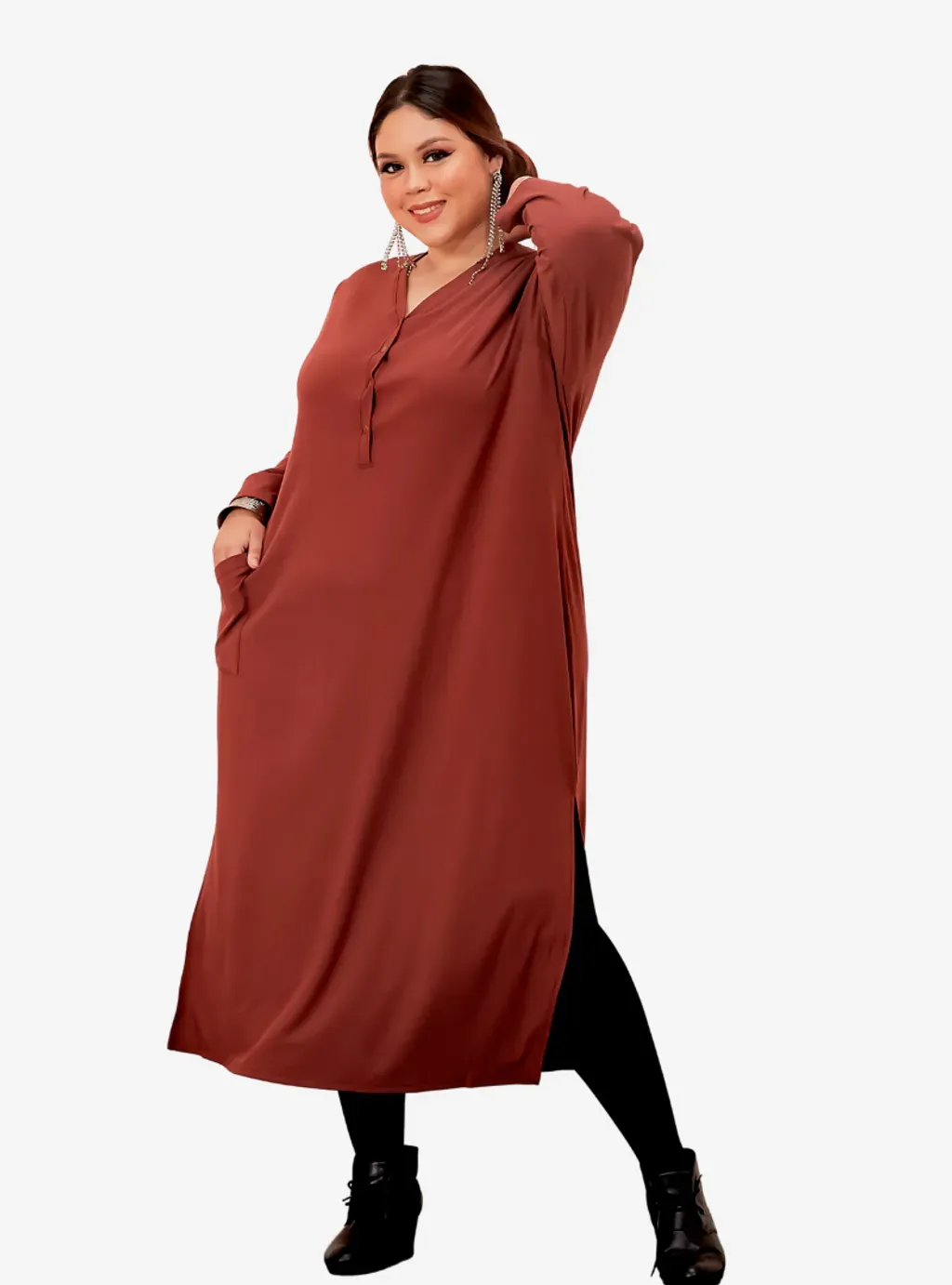Plus Size Knitted Krishna Front Button Slit Dress