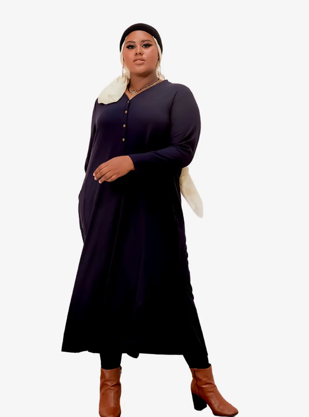Plus Size Knitted Krishna Front Button Slit Dress
