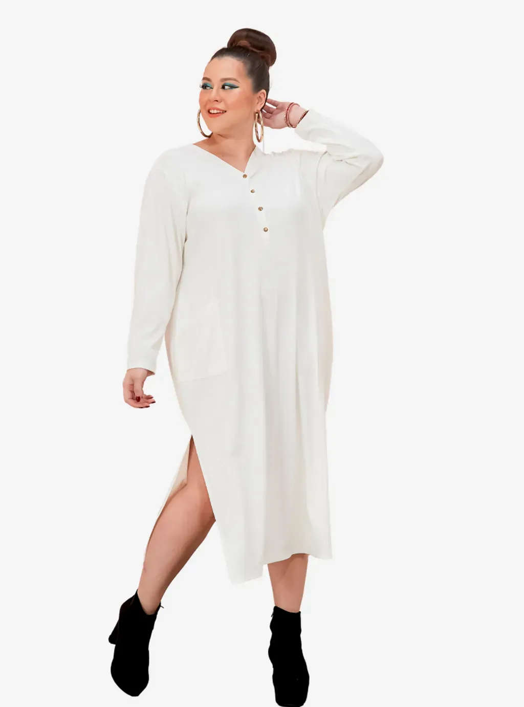 Plus Size Knitted Krishna Front Button Slit Dress