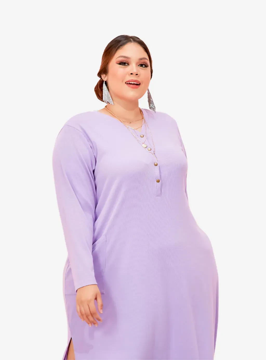Plus Size Knitted Krishna Front Button Slit Dress