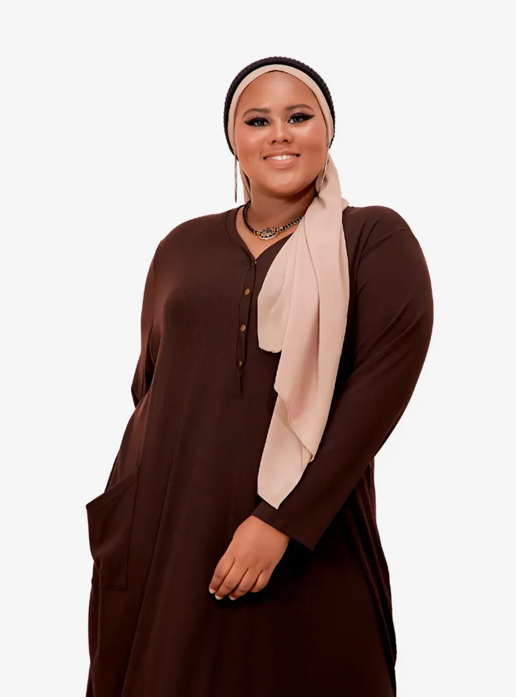 Plus Size Knitted Krishna Front Button Slit Dress