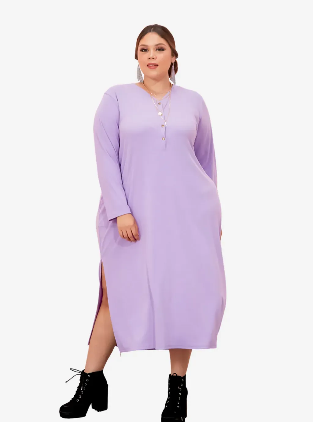 Plus Size Knitted Krishna Front Button Slit Dress