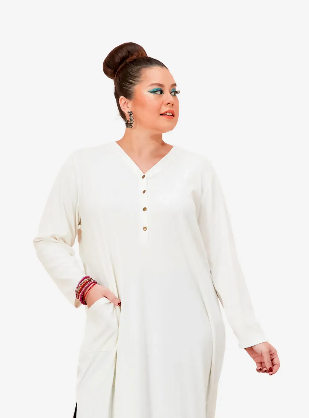 Plus Size Knitted Krishna Front Button Slit Dress