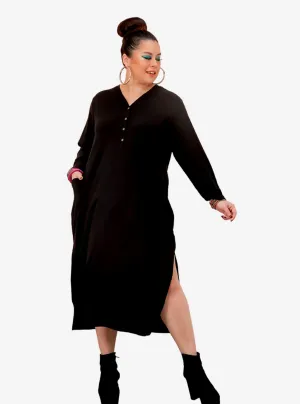 Plus Size Knitted Krishna Front Button Slit Dress