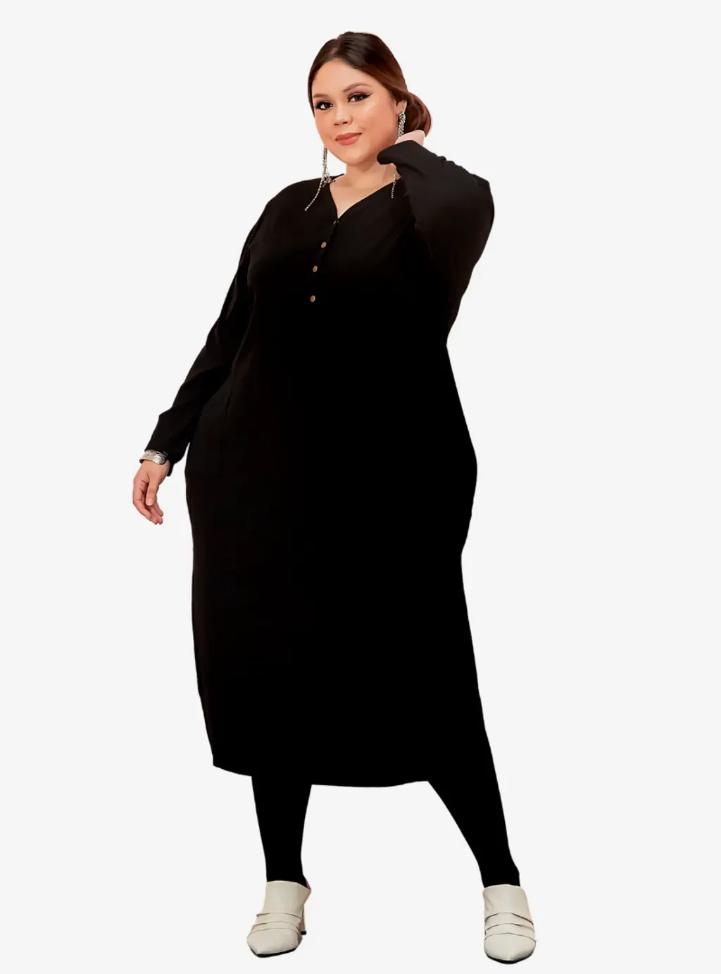 Plus Size Knitted Krishna Front Button Slit Dress