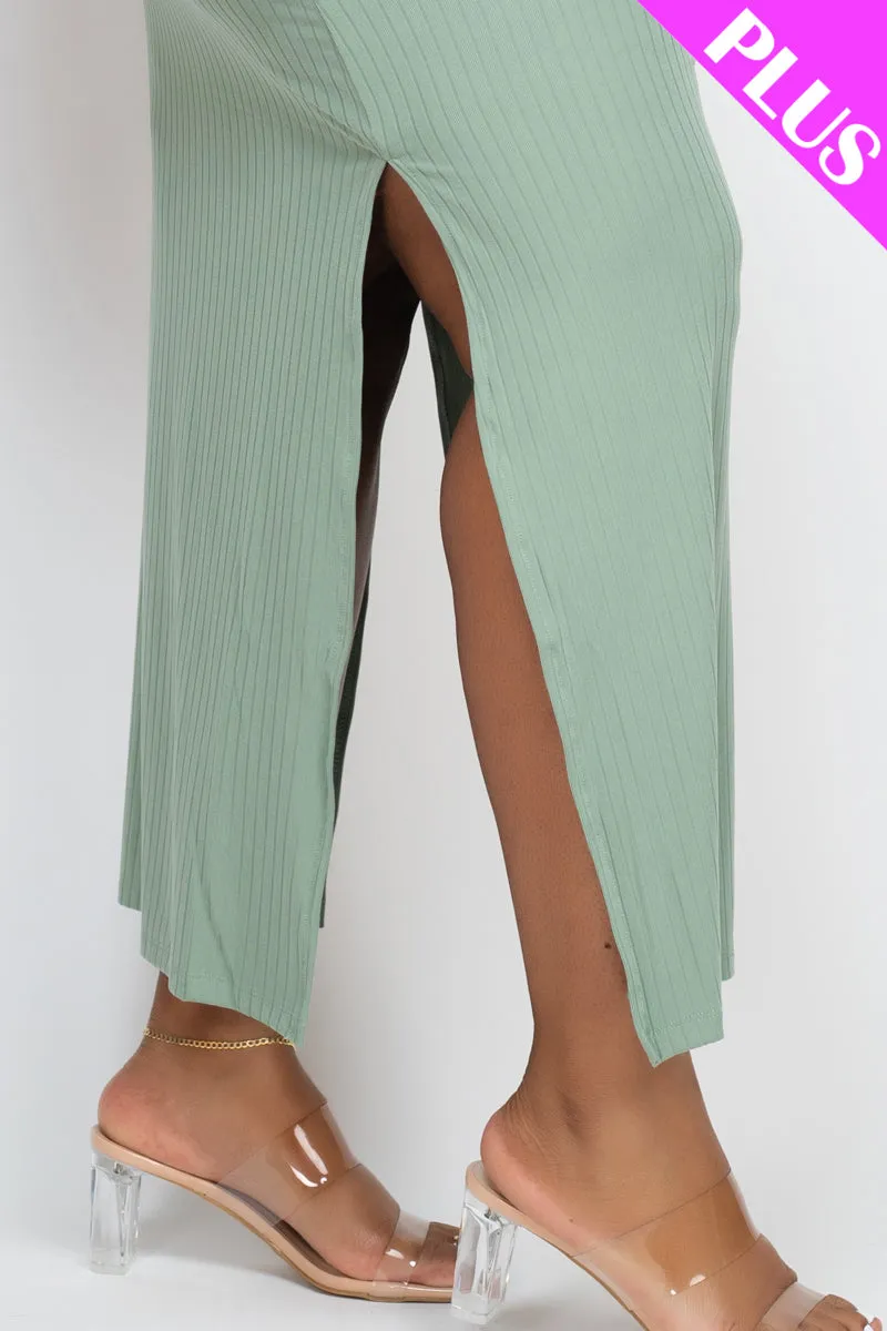 Plus Size Ribbed Side Slit Long Cami Maxi Dress