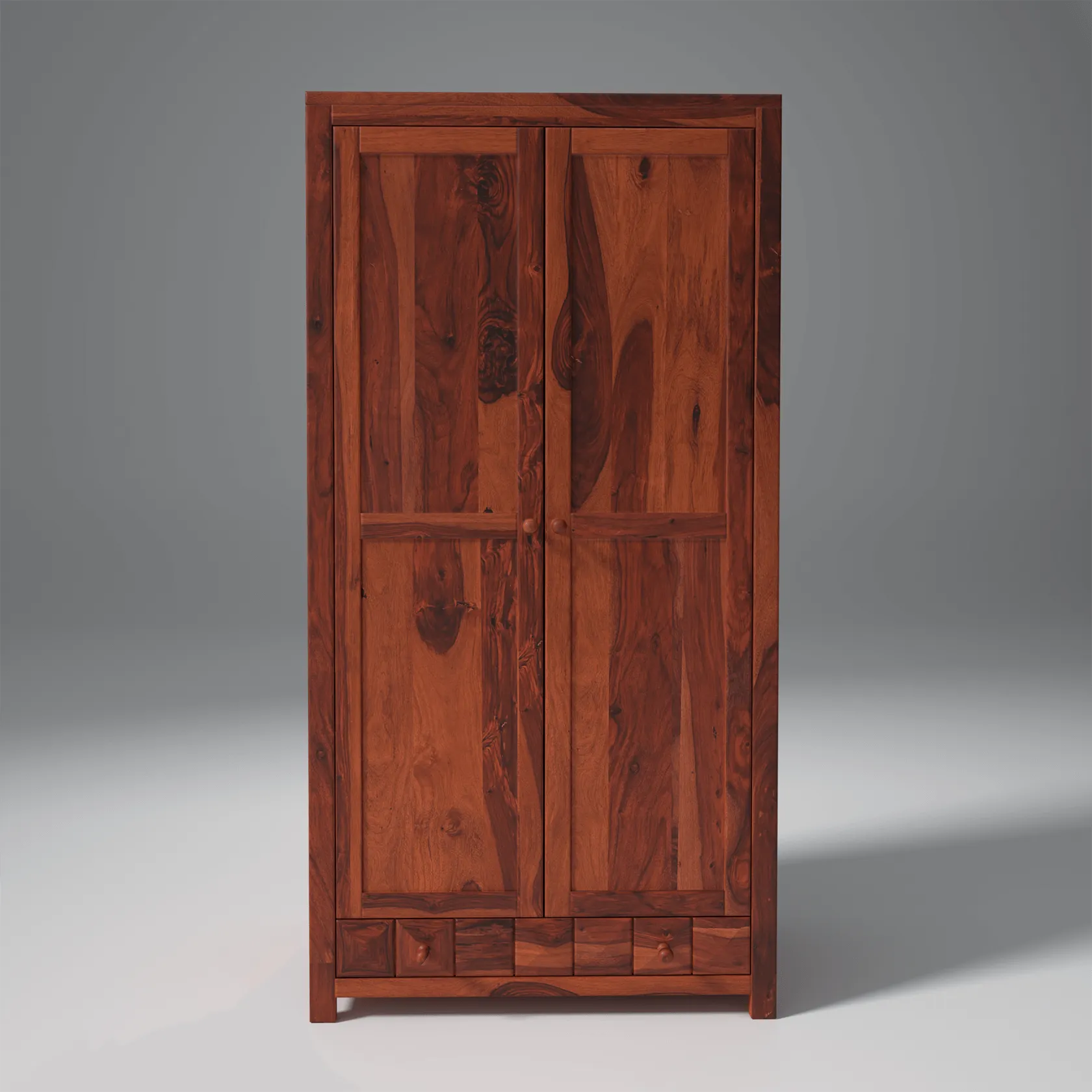 Pluto Sheesham Wood Wardrobe In Reddish Rosewood