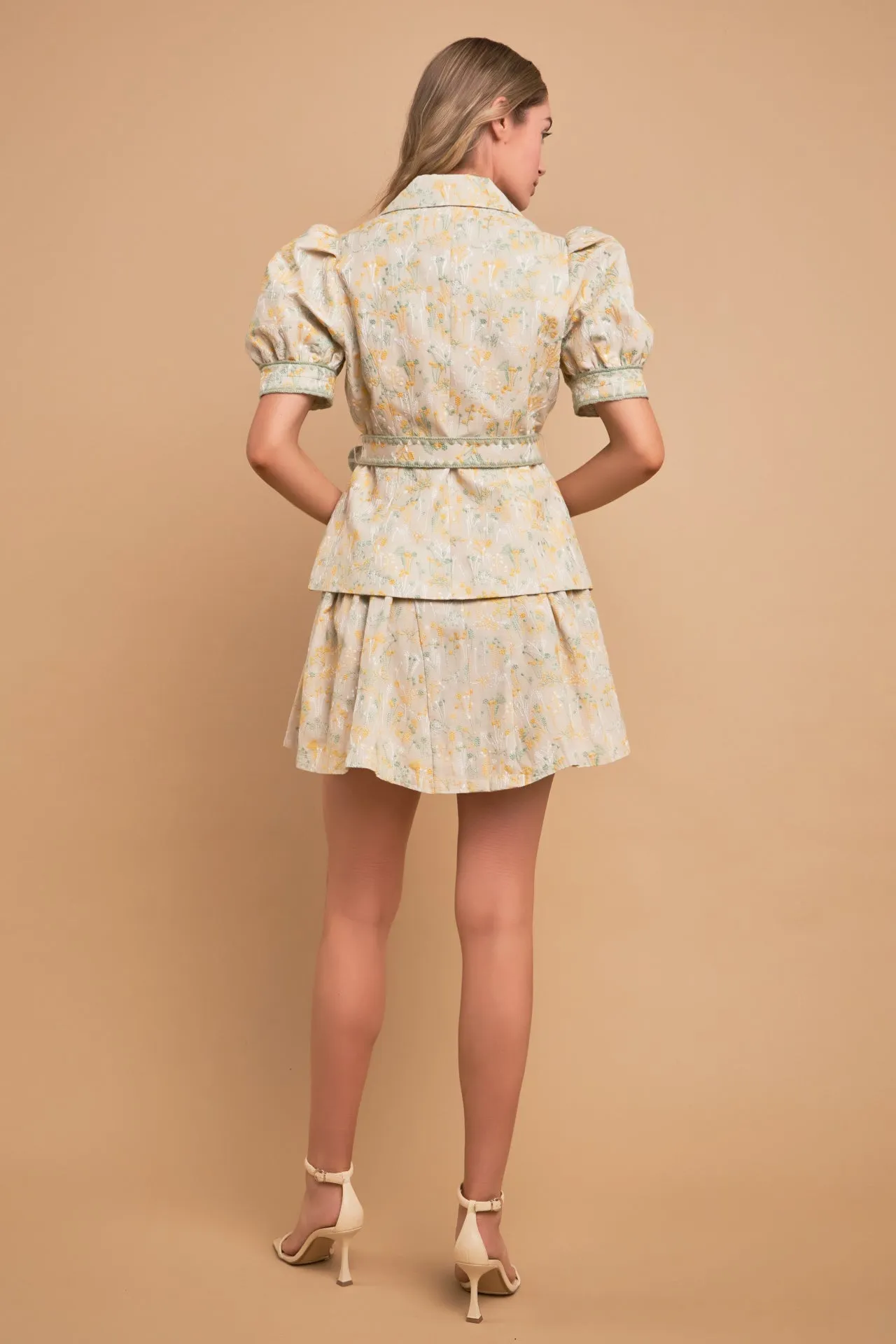 Premium Embroidered Linen Belted Short Sleeve Jacket