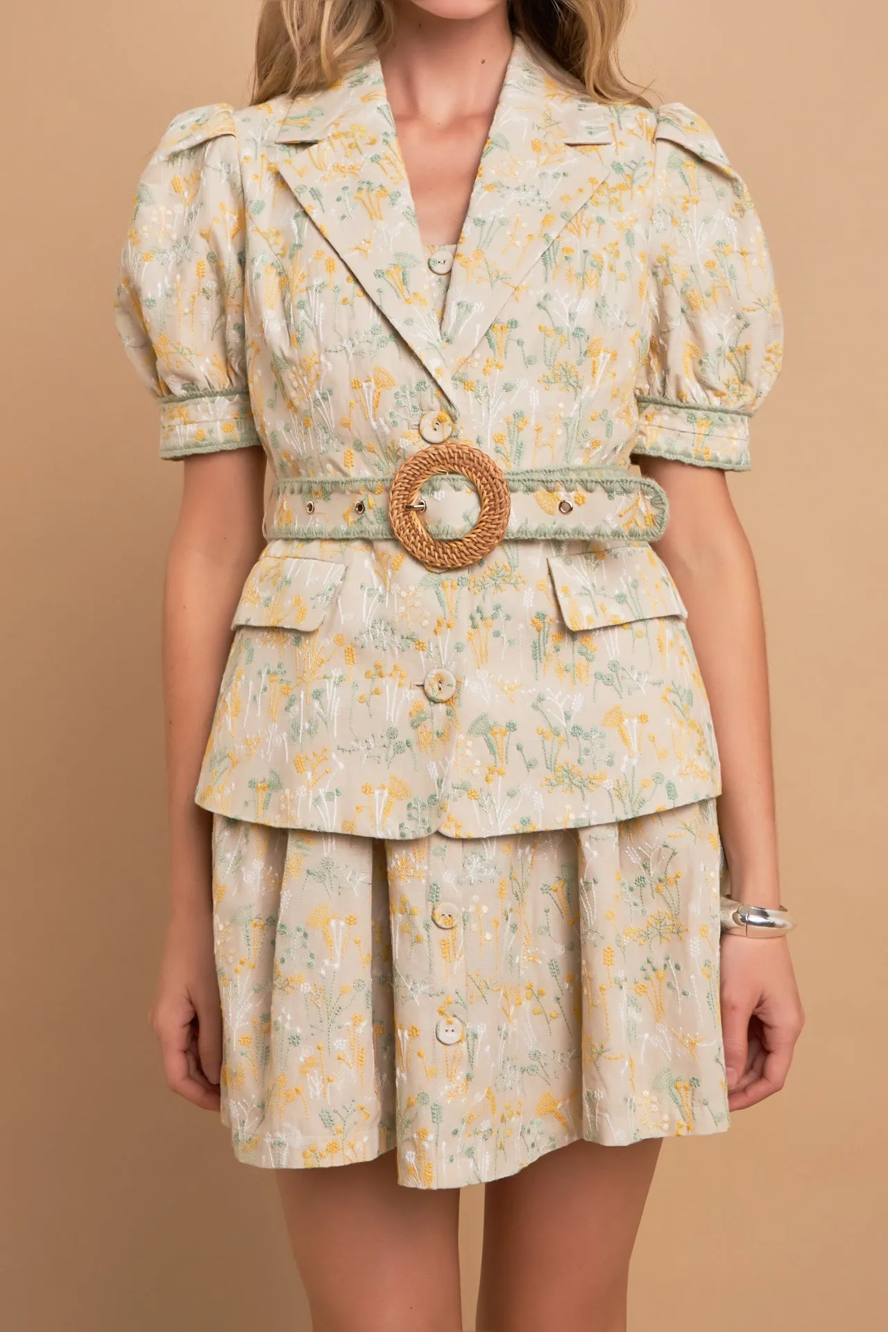 Premium Embroidered Linen Belted Short Sleeve Jacket