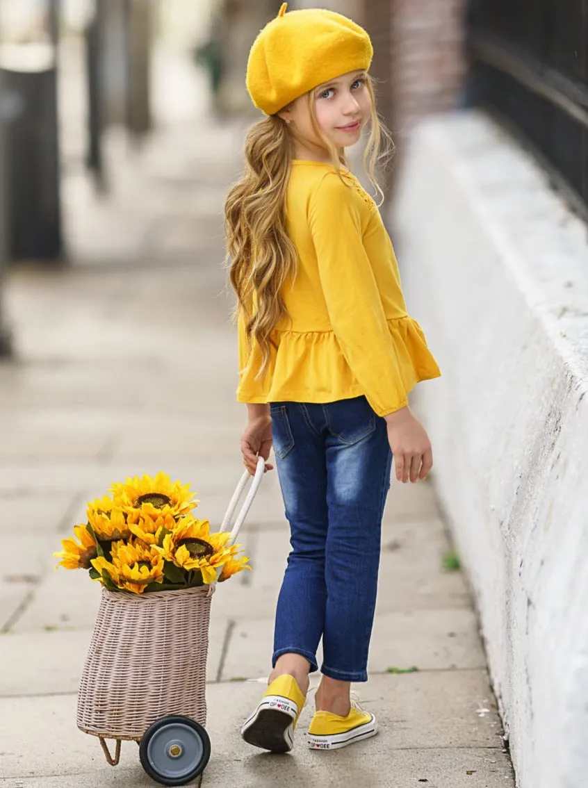 Pretty in Yellow Patched Jeans Set