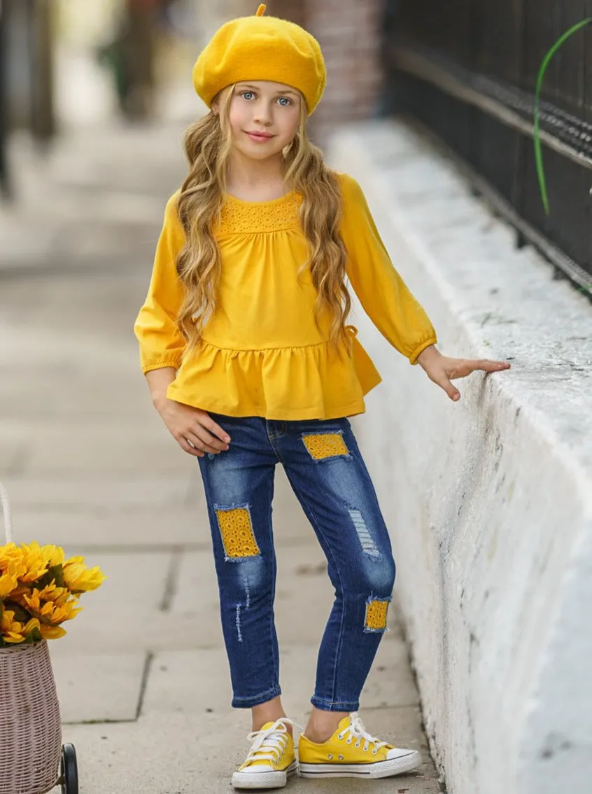 Pretty in Yellow Patched Jeans Set