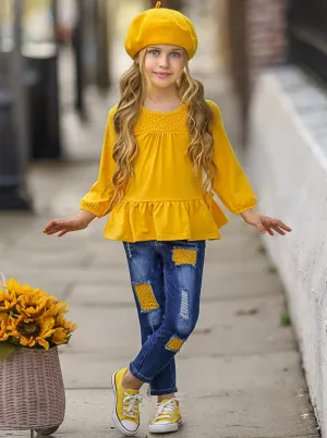 Pretty in Yellow Patched Jeans Set