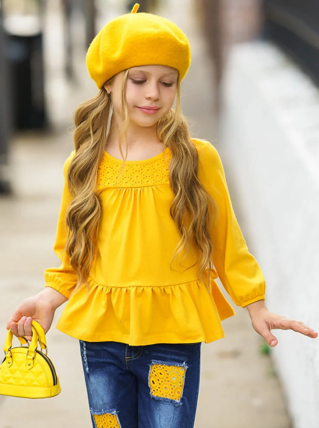 Pretty in Yellow Patched Jeans Set