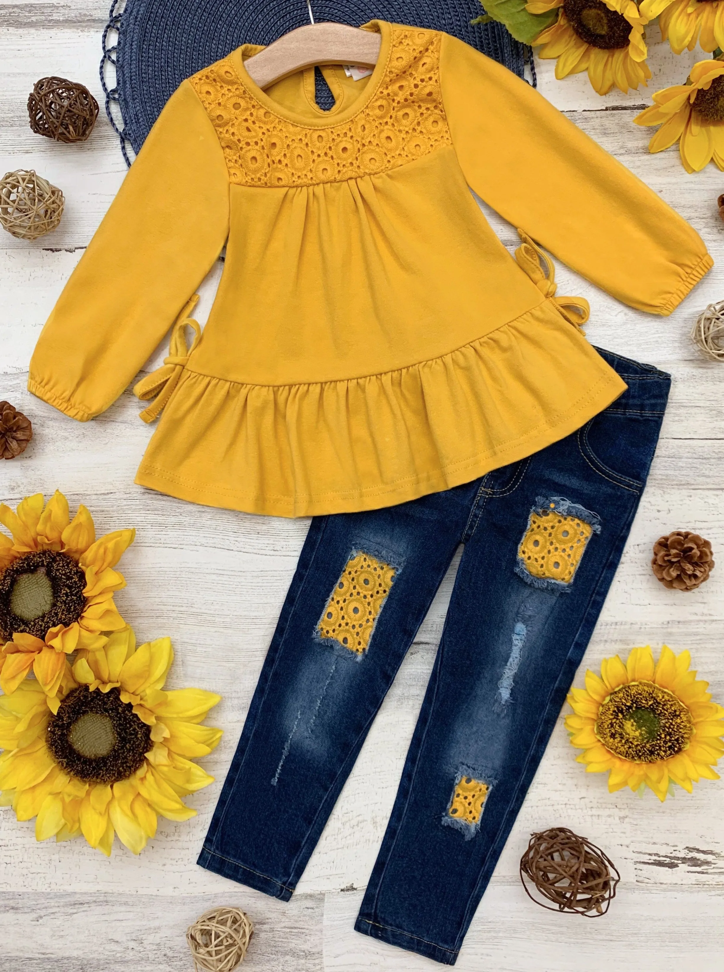 Pretty in Yellow Patched Jeans Set